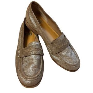 Gianni Bini Frosted Chocolate Leather Loafers, Size 6.5